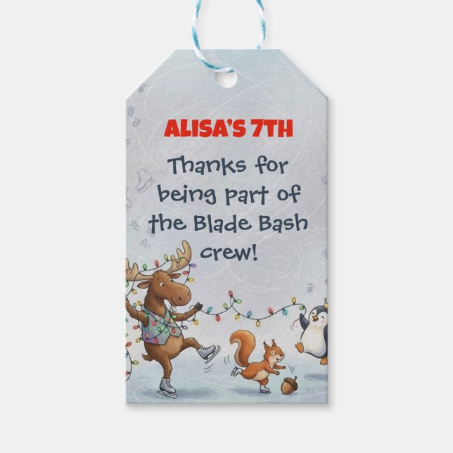 Slapstick Ice Skating Birthday Thank you sticker Presentetikett (Framsidan)