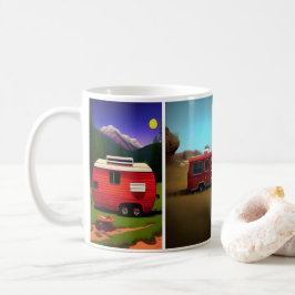 Släpvagnar med 4 söta röda släpfordon kaffemugg