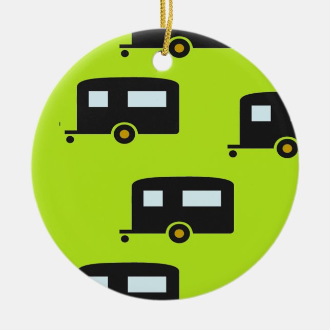Släpvagnar på grönt julgransprydnad keramik (Framsidan)