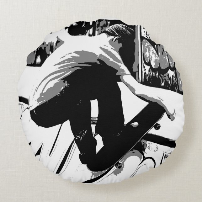 Slår Rampen - Skateboardåkare Rund Kudde (Baksidan)