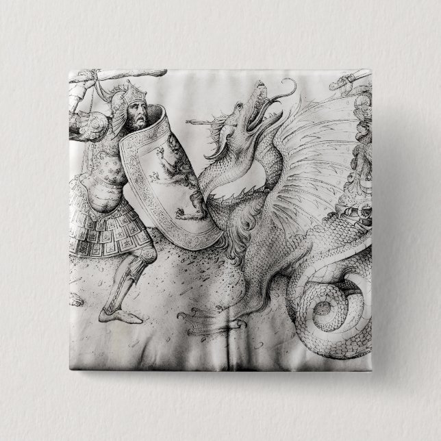 Slåss mellan krigare och en drake, c.1450 knapp (Framsida)