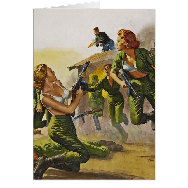 Slåss stridkvinnor i deras behå hälsningskort (Framsidan)