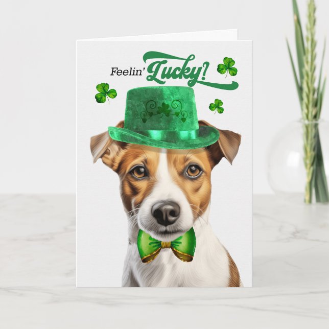 Slät Jack Russell Hund Lucky St Patrick's Day Helgkort (Framsida)