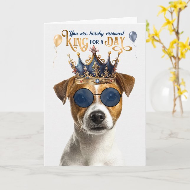 Slät Jack Russell-kung för dag rolig födelsedag Kort (Gul blomma)