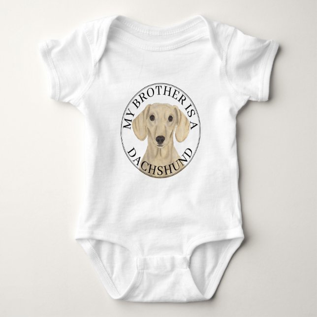Slät krämfärgad dachshund hund storebror t shirt (Framsida)