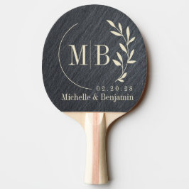 Slät Mörk Granit Blad Vigsel Monogram Pingisracket