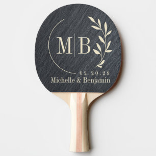 Slät Mörk Granit Blad Vigsel Monogram Pingisracket