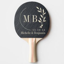 Slät Mörk Granit Blad Vigsel Monogram Pingisracket