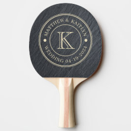 Slät Mörk Granit Bröllopsmonogram Pingisracket