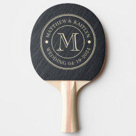 Slät Mörk Granit Bröllopsmonogram Pingisracket