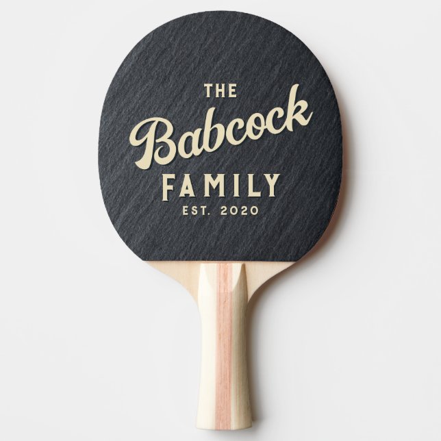 Slät mörk granitsten Retro familjenamn & år Pingisracket (Framsidan)