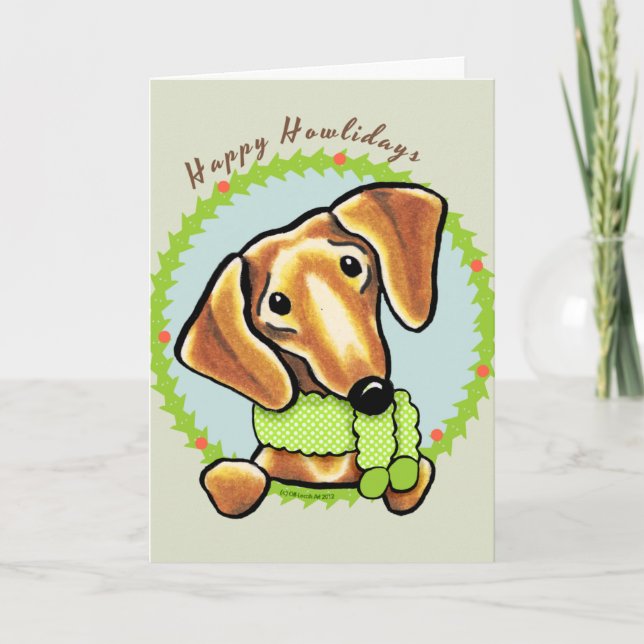 Slät röd dachshund Glad Jul Helgkort (Framsida)