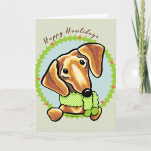 Slät röd dachshund Glad Jul Helgkort