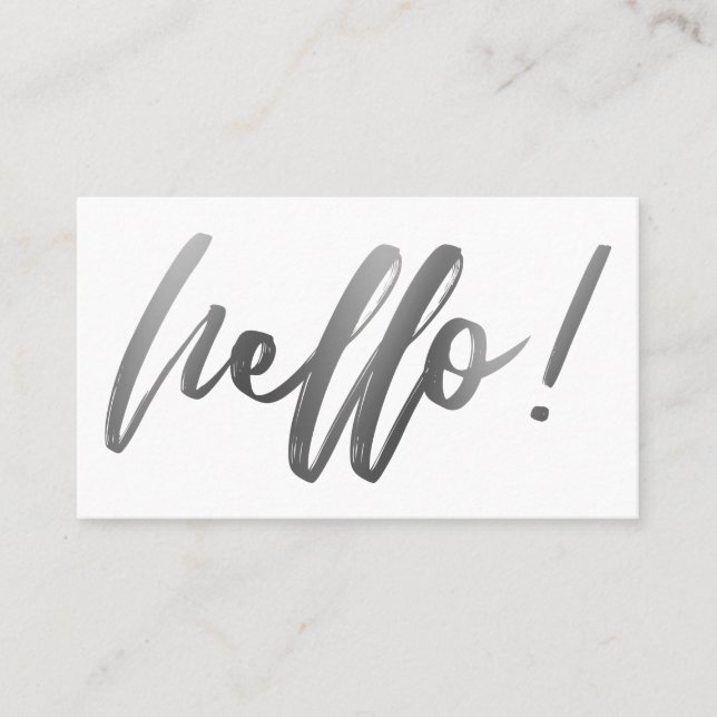 Slät Silver Ombre Hello i handstil på vit Visitkort (Framsida)