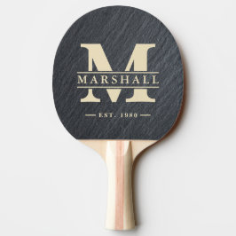 Slät svart granitmonogram och namntilläggsdetalj pingisracket