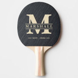 Slät svart granitmonogram och namntilläggsdetalj pingisracket
