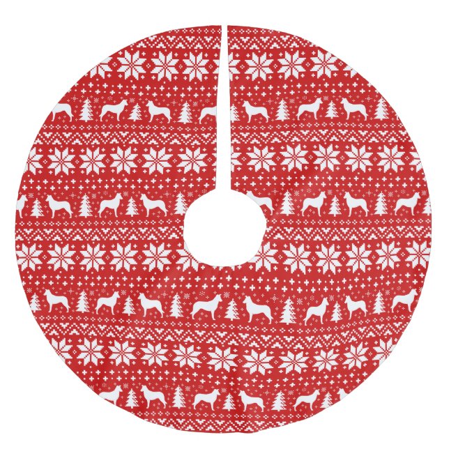 Släta det röda mönster för CollieSilhouettesjul Julgransmatta Borstad Polyester (Framsidan)