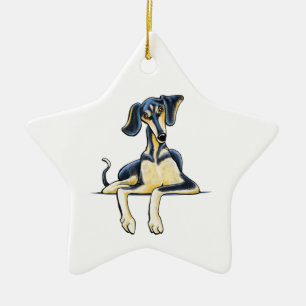 Släta Saluki Emil Julgransprydnad Keramik