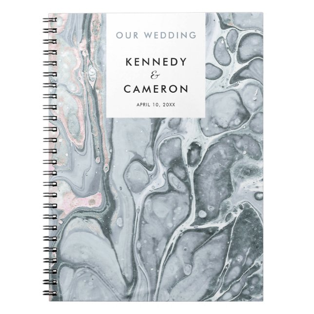Slatblå och  Rosa - minimalistisk marmor Anteckningsbok (Framsidan)