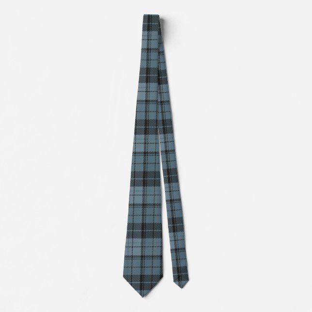 Slatblått, Grått av stål och svart Tartan Mönster Slips (Framsida)