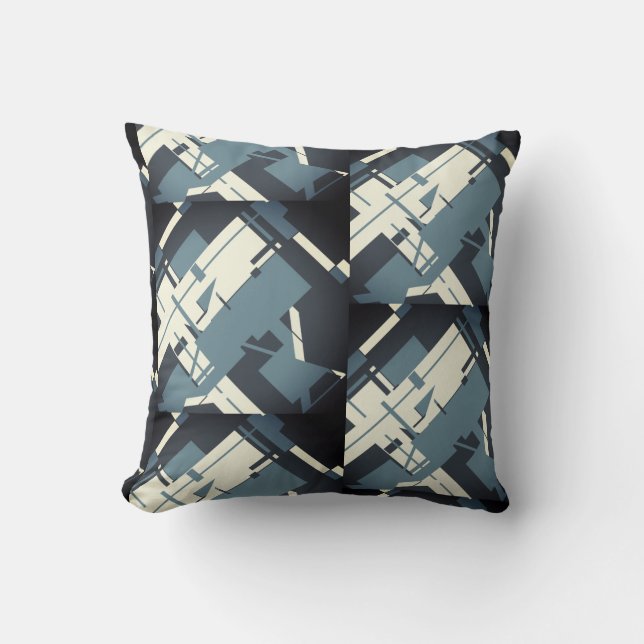Slate Beige Grått Charcol Diagonal Print Mönster Kudde (Framsida)