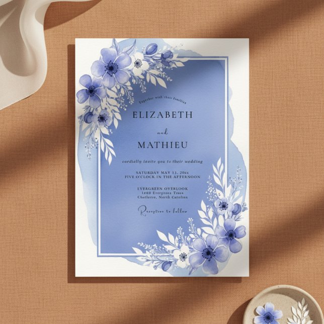 Slate Blue Airy Bloom Wedding Inbjudningar (Skapare uppladdad)