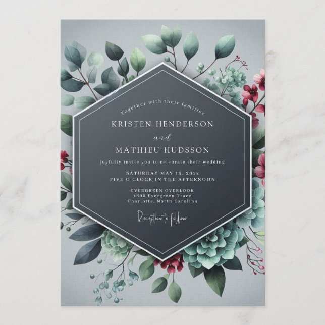 Slate Blue Alluring Winter Wedding Inbjudningar (Framsida)