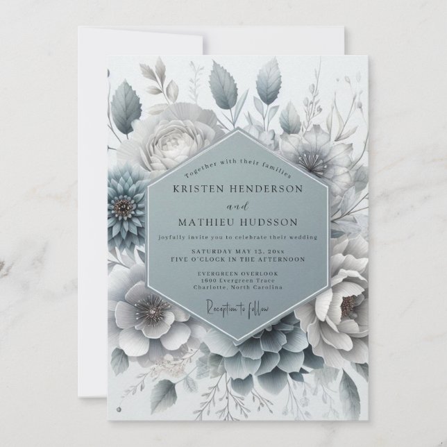 Slate Blue Aura Floral Wedding Inbjudningar (Framsida)