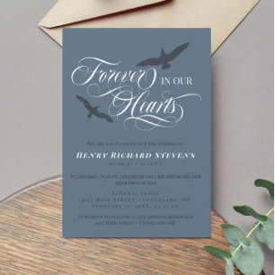 Slate Blue Birds for in our Hearts Funeral Inbjudningar