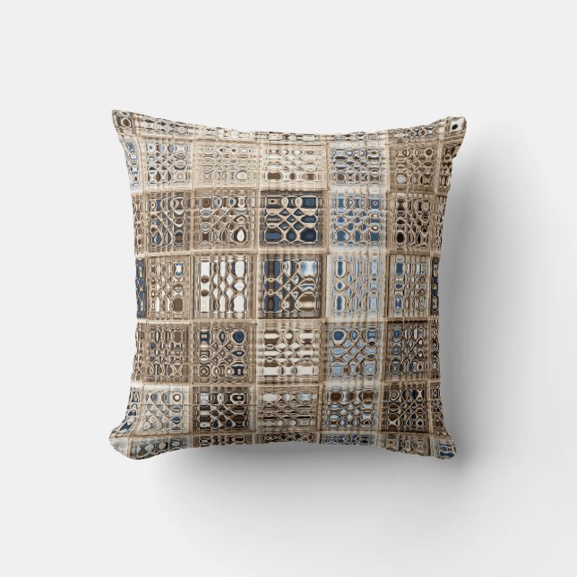 Slate Blue Brown Sari Mosaic Mönster Art Kudde (Framsida)