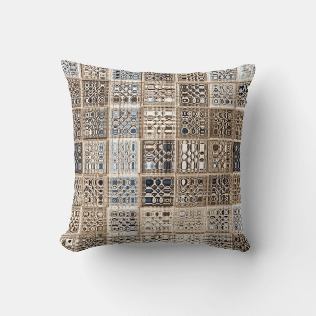 Slate Blue Brown Sari Mosaic Mönster Art Kudde (Framsida)