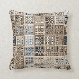 Slate Blue Brown Sari Mosaic Mönster Art Kudde