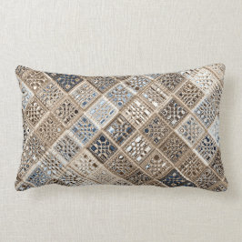 Slate Blue Brown Sari Mosaic Mönster Art Lumbarkudde