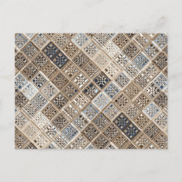 Slate Blue Brown Sari Mosaic Mönster Art Vykort