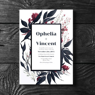 Slate Blue Burgundy Blushing Bride Blommigt Bröllo Inbjudningar