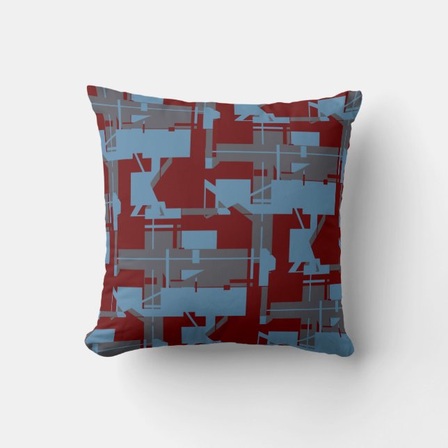 Slate Blue Burgundy Taupe Geometric Art Labyrint Kudde (Framsida)