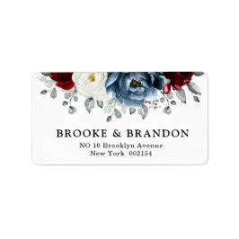 Slate Blue Burgundy White Ivory Blommigt Bröllop Adressetikett
