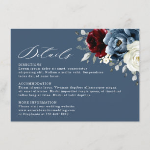 Slate Blue Burgundy White Ivory Blommigt Bröllop e Tilläggskort