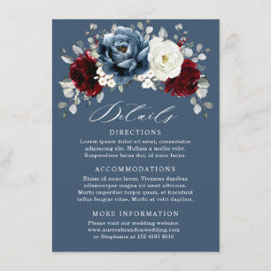 Slate Blue Burgundy White Ivory Blommigt Bröllop e Tilläggskort