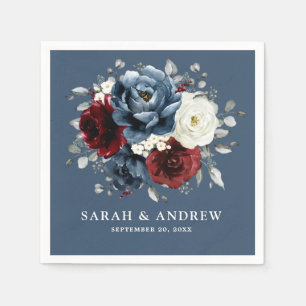 Slate Blue Burgundy White Ivory Blommigt Bröllop N Pappersservett