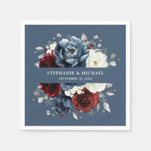 Slate Blue Burgundy White Ivory Blommigt Bröllop N Pappersservett