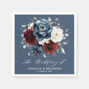 Slate Blue Burgundy White Ivory Blommigt Bröllop N Pappersservett