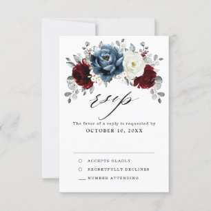 Slate Blue Burgundy White Ivory Blommigt Bröllop OSA Kort