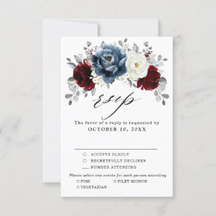 Slate Blue Burgundy White Ivory Blommigt Bröllop OSA Kort