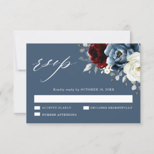 Slate Blue Burgundy White Ivory Blommigt Bröllop R OSA Kort