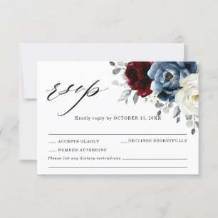 Slate Blue Burgundy White Ivory Blommigt Bröllop R OSA Kort