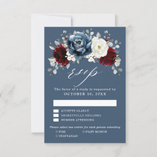 Slate Blue Burgundy White Ivory Blommigt Bröllop R OSA Kort