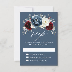 Slate Blue Burgundy White Ivory Blommigt Bröllop R OSA Kort