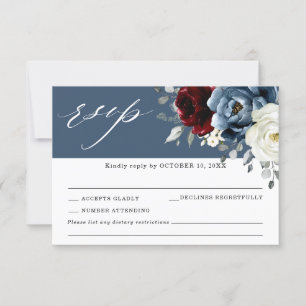 Slate Blue Burgundy White Ivory Blommigt Bröllop R OSA Kort