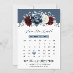 Slate Blue Burgundy White Ivory Blommigt Bröllop S Spara Datumet